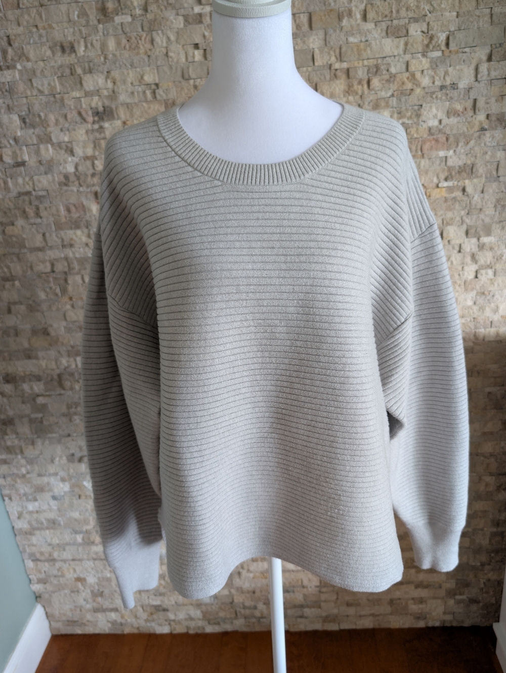 Good American Light Grey Ribbed Knit Sweater 4 XL Clean Girl Minimalist Capsule
